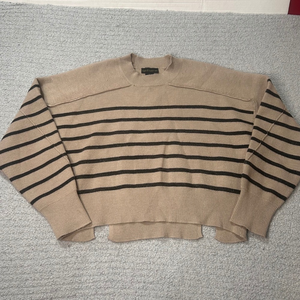 House of Harlow 1960 Sweater Striped Boxy S Tan Black‎ Coastal Grandma Chic